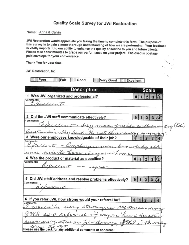 Page one of Anna & Calvin’s testimonial letter