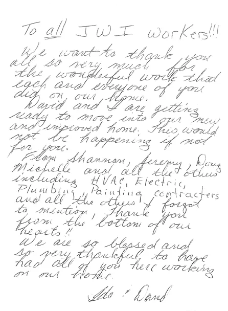 Page two of Anna & Calvin’s testimonial letter